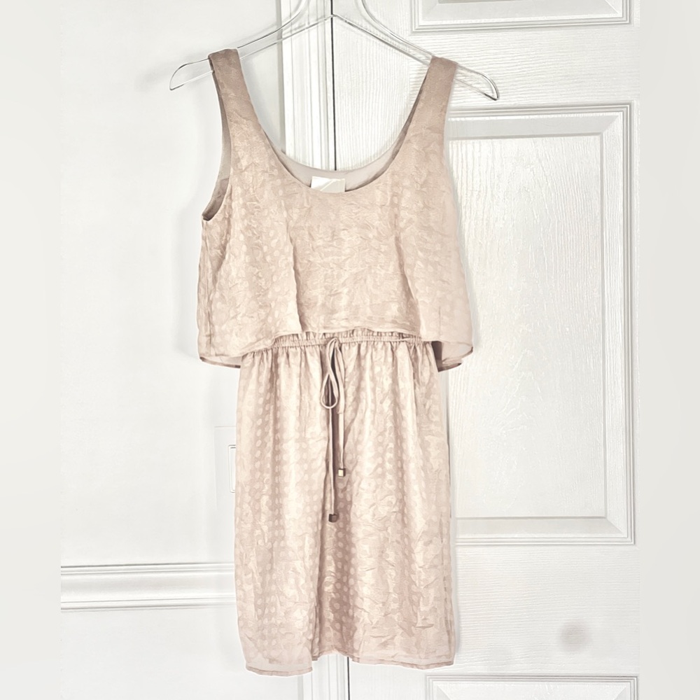 Kaya di Koko Beige Mini Dress Gold Polka Dot Layered Sleeveless size XS